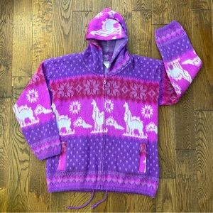 YARI ARTESANIAS Women’s Alpaca Zip-Up Sweater/Jacket, Medium. Purple/pink. Wool.